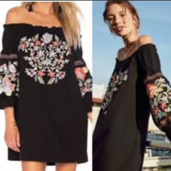Free People |  Fleur Du Jour Embroidered Off-Shoulder Dress | Small - Picture 15 of 16